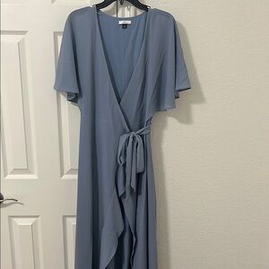 H by Halston Blue Flutter Sleeve Wrap Maxi Dress